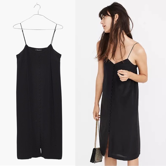 Madewell Dresses & Skirts - Madewell • Silk Button-Front Slip Dress black spaghetti strap midi shift